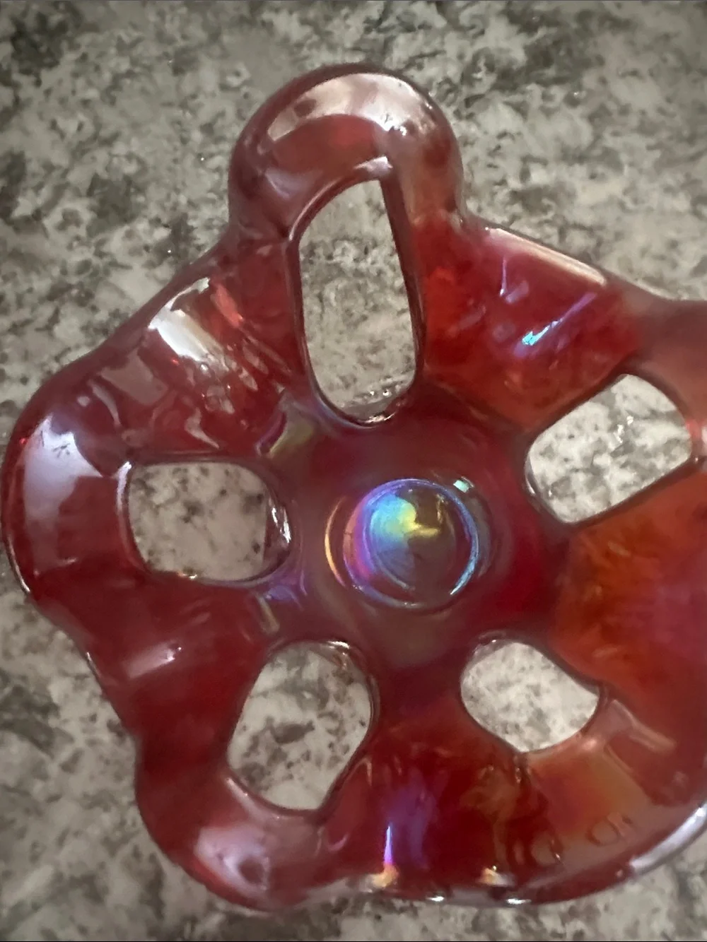 Ruffled Glass Candle Holder - Deep Red with Gold Accents